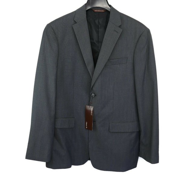 Perry Ellis Mens Charcoal Blue Pinstripe Suit Jack